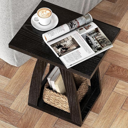 End Tables Living Room, Side Table Beside Sofa, Nightstand for Bedroom, Couch Side Table with Shelf, Modern End Table for Living Room, Black End Table Set of 2