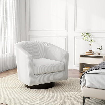 Swivel Barrel Accent Chair, Modern Round Corduroy Fabric Arm Chair for Living Room, Bedroom, Comfy Club Reading Chairs for Adults (Corduroy Beige, Set of 2)