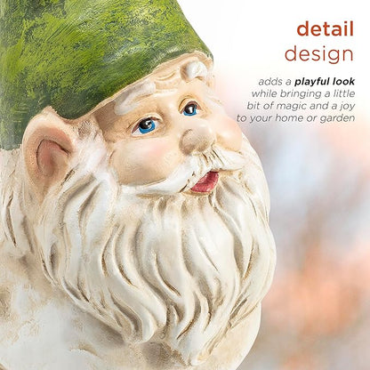 Alpine Corporation 12" Tall Traditional Outdoor Garden Gnome Yard Statue Decoration