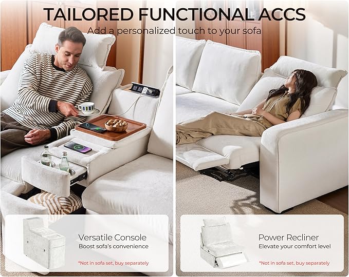 Oversized Modular Sofa Comfy Cloud Couch with Storage, Extra Deep Plush Sectional Sofa Set for Living Room, Covers Washable, Chenille, Olar (White, 6-seatser with Corner & Ottoman, v-Shaped)