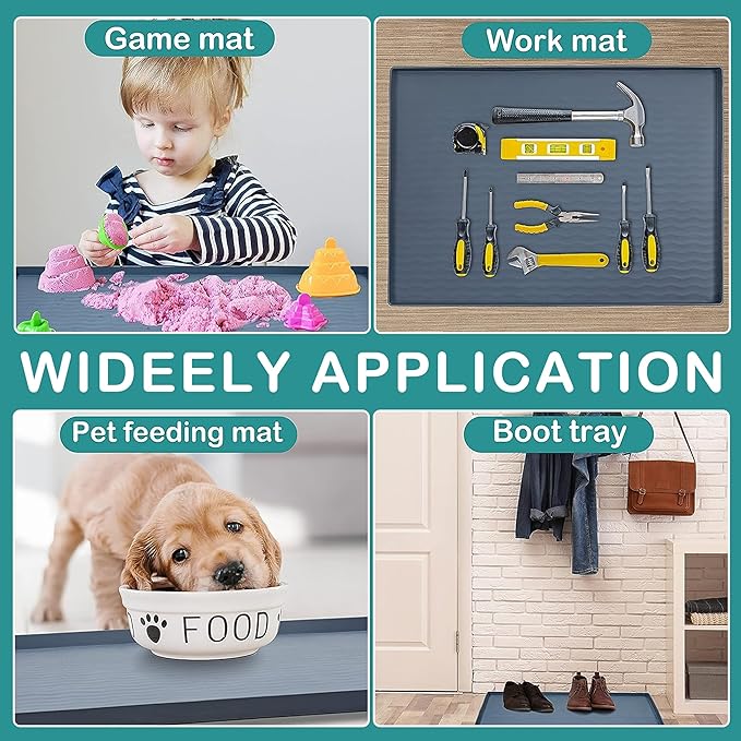 URMONA Waterproof Silicone Under Sink Mat 34'' x 22'' Shelf Liner for Kitchen and Bathroom, Cabinet and Counter Protector, Storage and Organizers, Litter Mat, Pet Cat Puppy Essentials(Gray)