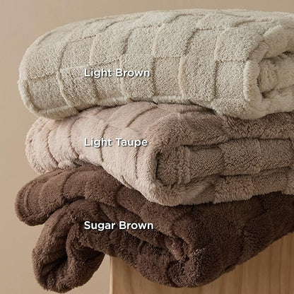 Bedsure GentleSoft Fall Throw Blanket for Couch Dark Brown - Checkered Fleece Blankets Gifts for Women Men Girls, Cute Soft Cozy Throw for Bedroom Home Decor Gifts, 50x60 Inches