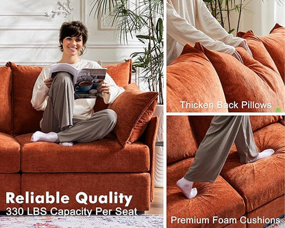 135.5" Oversized Modular Sectional Sofa, L Shaped Convertible Couch with Movable Ottoman, Large 6 Seat Corner Couches for Living Room Deep Seat Terracotta Orange Chenille
