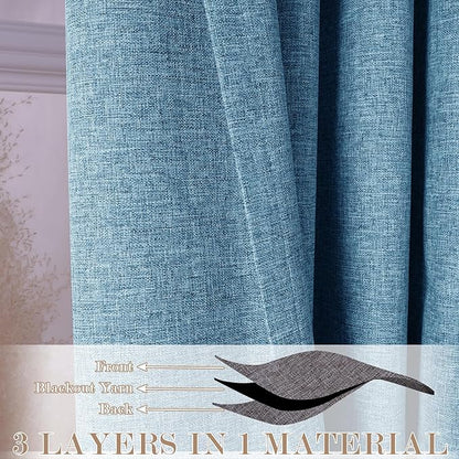 Room Divider Curtains Screen Partitions, Linen Look 100% Blackout Drapery 102 Inches Long, 100" Wide Pinch Pleated Window Drapes, Privacy Protecting, Light Blocking, (1 PC, Blue)