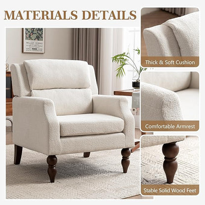 Kidol & Shellder White Oversized Accent Chair for Living Room Set of 2 Modern Reading Chair with Back Wide Upholstered Comfy Single Sofa Chair for Bedroom Lounge Side Corner Fabric Armchair