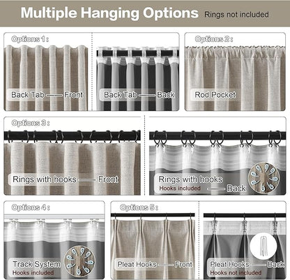 RAIN CITY Linen Blackout Curtains 108 in Long 2 Panels,Total 100 in Wide Elegant Sunroom Completely Shaded Drapes for Sliding Door Back Tab Pleated Heading Tape with Hooks, Beige 50x108