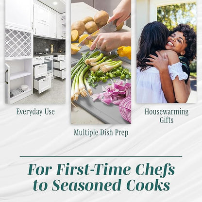 Cutting Boards for Kitchen - BPA-Free Chopping Board - Different Sizes & Non Slip Handles - Reversible, Large Cutting Board Set - Unique Gifts for Cooks Who Have Everything - 3-Pack Gray/Gray