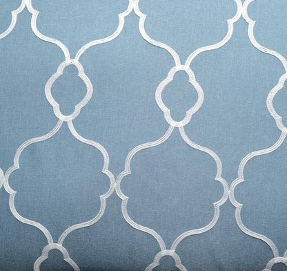MIUCO Moroccan Embroidered Semi Sheer Curtains Faux Linen Grommet Window Curtain for Living Room 52 x 84 Inch 2 Panels, Dusty Blue