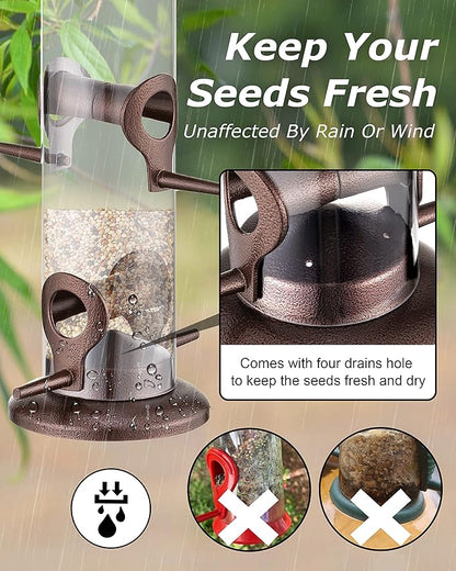 iBorn Metal Bird Feeder Hanging Wild Bird Seed Feeder for Mix Seed Blends Heavy Duty All Metal Coffee Finish,14 Inch 6 Port(Seed is not Included)