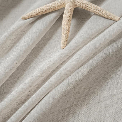 FMFUNCTEX Linen Sheer Curtains for Bedroom, Grey Curtains 63 Inch Length for Living Room, Gray Farmhouse French Flax Blend Window Draperies, Rod Pocket 2 Panels Set