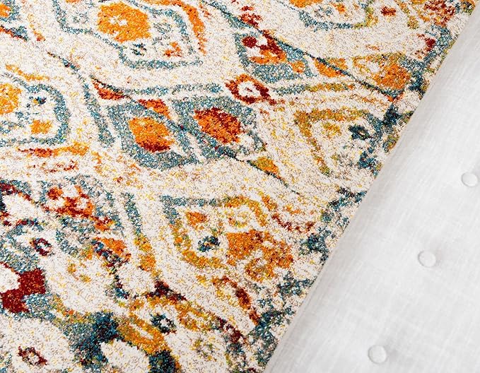 Unique Loom Rosso Collection Vintage, Geometric, Bohemian, Traditional, Distressed, Southwestern Area Rug, 5' 0" x 8' 0", Multi/Ivory