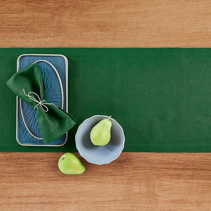 Solino Home Linen Pine Green Table Runner 90 Inches Long - 100% Pure Linen 14 x 90 Inch Table Runner for Fall, Autumn, Thanksgiving - Fete