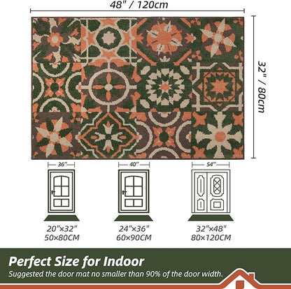 BEQHAUSE Dirt Trapper Door Mat 32" x 48", Non-Slip Entryway Rugs Washable, Floor Mat Stain Resistant and Absorbent Welcome Mat for Front Back Door, Muddy Wet Shoes & Paws, Boho Geometric Floral