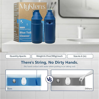 Toilet Bowl Cleaner Bottle, Automatic Toilet Bowl Cleaner Tablets in Bottle, Easy to Use, Long-Lasting Effect Toilet Cleaners Drop in Tank, Blue, 4 Bottles