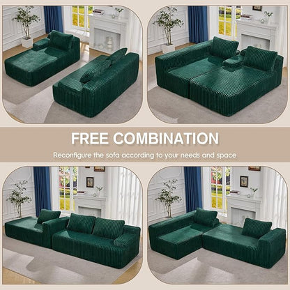 Hobestluk Modular Sectional Sofa Couches 108" L-Shape Couch 3 Seat Modular Sofa Memory Foam Sectional Couches for Living Room, Boneless Couch with Oversized Chaise (Green, Left Facing)