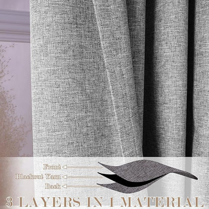Extra Wide 100% Blackout Linen Textured Curtains - Room Dividers, W200 x L96 (1 Panel), Pinch Pleat Drapes for Living Room, Full Light Block Out Drapery for Sliding Door, Light Grey