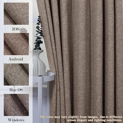 Room Divider Curtains Screen Partitions, Linen Look 100% Blackout Drapery 108 Inches Long, 100" Wide Pinch Pleated Window Drapes, Privacy Protecting, Light Blocking, (1 PC, Light Brown)