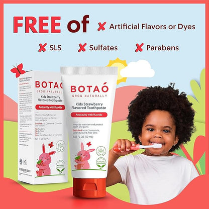 Kids Toothpaste | Natural Strawberry Flavored Anticavity Fluoride Toothpaste Maximum Cavity Protection| EWG Verified, Vegan, SLS Free, Safe to Swallow, Aloe Vera (3Pack)