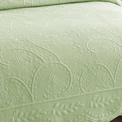MarCielo 3-Piece 100% Cotton Oversized Bedspread Lightweight Quilt Coverlet Embroidery Farmhouse Bedding Set (TX Pale Green, Oversized Queen (100"x106"))