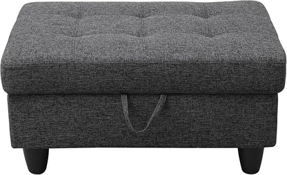 Ottoman Rectangular Storage Ottoman Bench, Flannel Footrest Stool Footstool with Lid for Living Room, Bedroom, Entryway, Black Gray, 35"x23.5"x17.5"