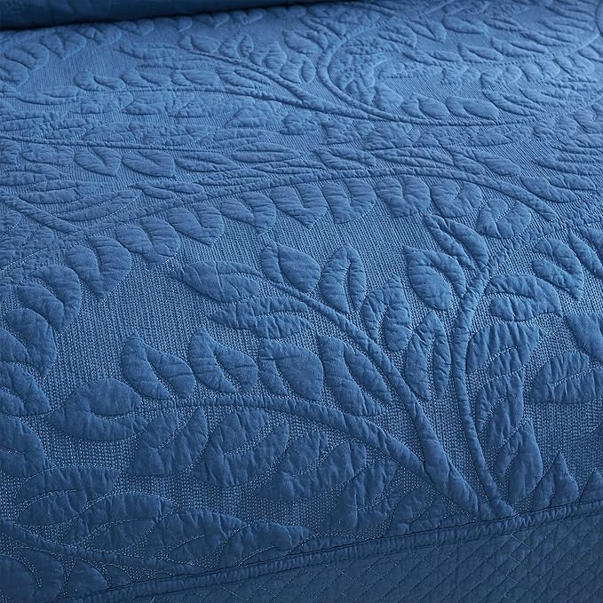 MarCielo 3-Piece 100% Cotton Oversized Bedspread Lightweight Quilt Coverlet Embroidery Farmhouse Bedding Set T0 (Midtone Blue, Oversized Queen (100"x106"))