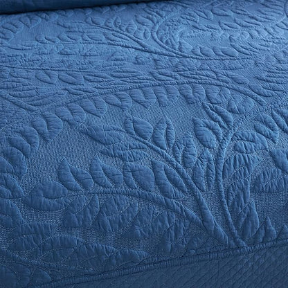 MarCielo 3-Piece 100% Cotton Oversized Bedspread Lightweight Quilt Coverlet Embroidery Farmhouse Bedding Set T0 (Midtone Blue, Oversized Queen (100"x106"))