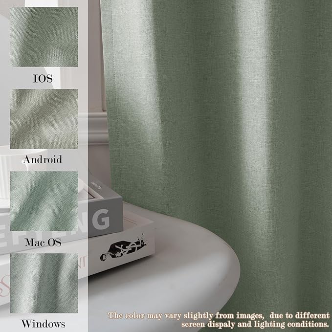 Full Blackout Privacy Curtains, 240 Inch Extra Wide Linen Blend Drapes, Pinch Pleat Window Drapery for Room Divider Storage/Space Room Separation, 1 Panel, W 240" x L 108", Fog Green