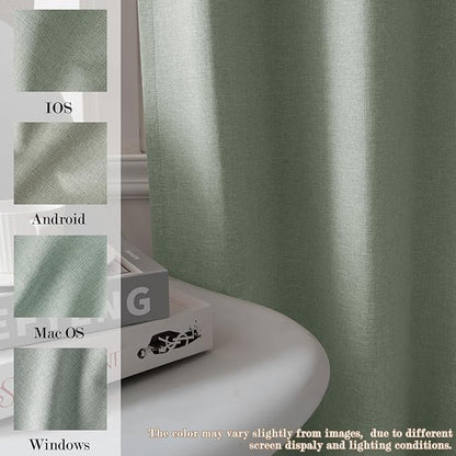 Full Blackout Privacy Curtains, 240 Inch Extra Wide Linen Blend Drapes, Pinch Pleat Window Drapery for Room Divider Storage/Space Room Separation, 1 Panel, W 240" x L 108", Fog Green