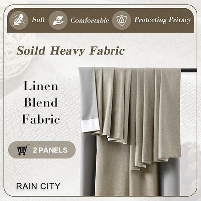 RAIN CITY Taupe Blackout Door Curtains for Doorway 2 Panels Set,Back Tab Rod Pocket Curtains 80 Inches Long, Linen Burlap Textured Room Darkening Curtains for Bedroom Nursery 2 Panels 50x80