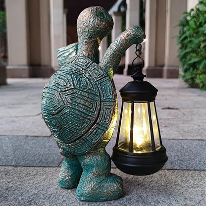 Turtle Garden Statue Outdoor Décor with Solar Lights Lantern,Turtle Solar Light Figurines Outside Decorations for Yard，Lawn,Patio, Balcony, Unique Housewarming Gifts