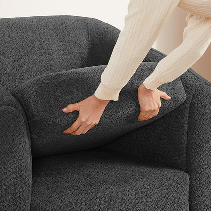Modern Accent Chair for Living Room, Upholstered Armchair with Boucle Fabric, Single Sofa Chair with Solid Wood Legs, Boucle, Dark Grey
