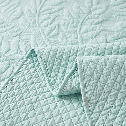 MarCielo 3-Piece 100% Cotton Oversized Bedspread Lightweight Quilt Coverlet Embroidery Farmhouse Bedding Set T0 (Aruba Blue, Twin (68"x86"))