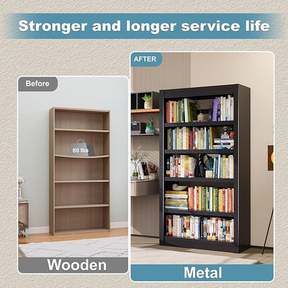 Bookshelf, 5-Tier Sturdy Bookcase, Adjustable Book Shelf, Large Capacity per Shelf, Modern Book Shelf for Living Room, Home Office, Garage, Perfect for Home Organization & Small Space Living