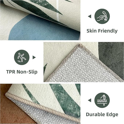 Indoor Outdoor Area Rug, Mid Century Outdoor Patio Rug, Washable Abstract Art Leaves Eucalyptus Rugs, Non-Slip Carpet for Camping, Living Room, Bedroom, Deck(8x10)