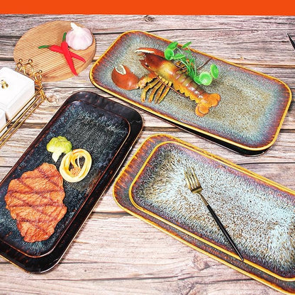 Porcelain Dinner Plates Platters Set of 2, for Fruit, dessert, snack platter, Bread, cupcake, Salad - Microwave, Dishwasher Safe, Scratch Resistant durable, Brown Reactive glaze