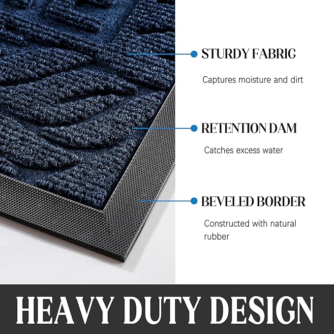 Yimobra Welcome Door Mat Outdoor Indoor, Non Slip Front Doormats, Heavy Duty Rubber Backing, Low-Profile Entrance Mat, Absorbent Resist Dirt, Easy Clean Patio Garage Floor Mats, 29.5 x 17, Blue