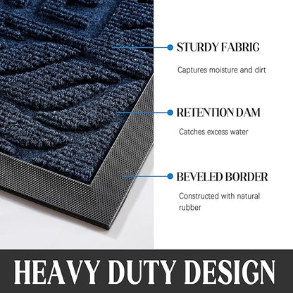 Yimobra Welcome Door Mat Outdoor Indoor, Non Slip Front Doormats, Heavy Duty Rubber Backing, Low-Profile Entrance Mat, Absorbent Resist Dirt, Easy Clean Patio Garage Floor Mats, 29.5 x 17, Blue