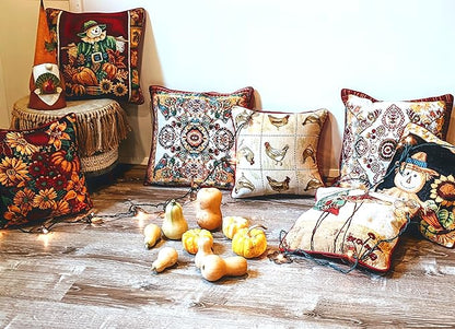 Tache Rococo Elegant Ornate Ivory Colorful Paisley Cotton Linen 18x18 Tapestry Woven Cushion Throw Pillow Cover 2 Pieces