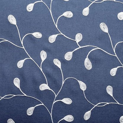 MIUCO Floral Embroidered Semi-Sheer Curtains Faux Linen Grommet Window Panels for Doors 52 x 95 Inch 2 Panels, Navy Blue
