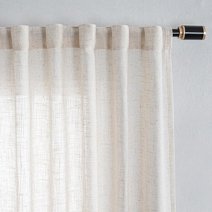 MYSKY HOME Country Curtains for Sliding Glass Door, Back Tab Semi Sheer Curtain Panels Extra Long Floor Length Drapes 108 Inches for Living Room Linen Texture Soft Touch, 100x108 Inch, Linen, 1 Piece