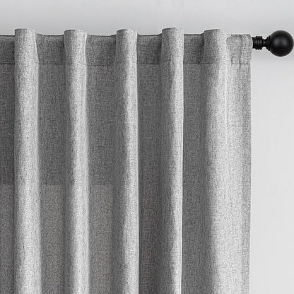 MYSKY HOME 90 Inches Long Living Room Curtains 2 Panels Boho Semi Sheers Light Filtering for Bedroom Windows, Linen Look Texture Soft Touch Country Back Tab, 50" Wide x 90" Long, Dove Grey, 2 Panels