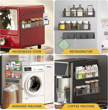 Spice Rack Magnetic for Fridge,Magnetic Fridge Shelf,Spice Shelf,Condiment Organizer,Refrigerator Organizers and Storage with Magnetic Hooks,Owl Kitchen Decor(Gray)