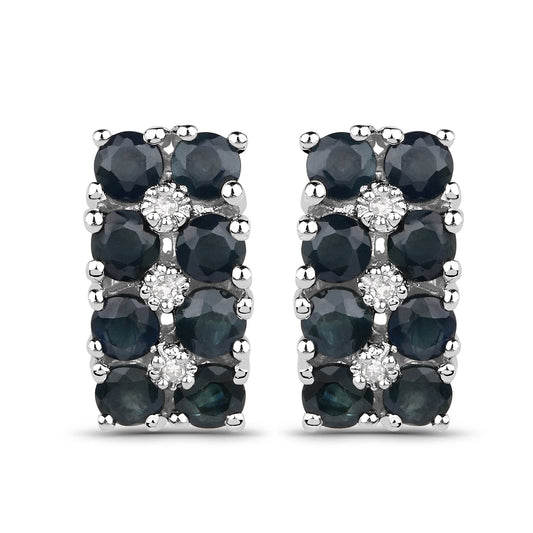 1.95 Carat Genuine Blue Sapphire and White Diamond .925 Sterling Silver Earrings