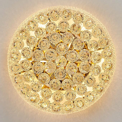 7-Light Crystal Flush Mount Chandelier Ceiling Light Fixture for Living Room Dining Room Bedroom Foyer Entryway Hallway Closet Bathroom (Gold D18)