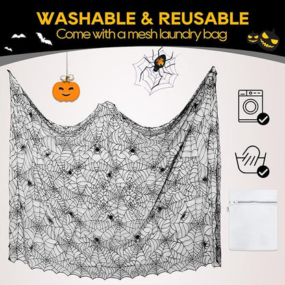 eZAKKA Halloween Table Cloth, 60"x104" Spider Webs Tablecloths Black Tablecloth Lace Fabric Table Cloths Spooky Table Cover for Rectangle Tables for Parties Gothic Halloween Home Decorations
