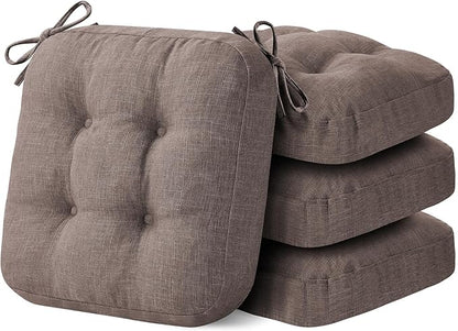 Chair Cushions for Dining Chairs, Dining Chair Cushions, Tufted Indoor Chair Pads with Ties & Non Slip Backing, Seat Cushions for Kitchen Chairs 16.5” x 16.5” x 3.5”, Set of 4, Light Brown