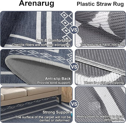 Outdoor Patio Rug, Outside Rectangular Carpet, Moroccan Geometric Rugs, Washable Large Indoor Outdoor Rug Mats for RV, Picnic, Backyard, Deck, Balcony, Porch, Beach 5'x8'