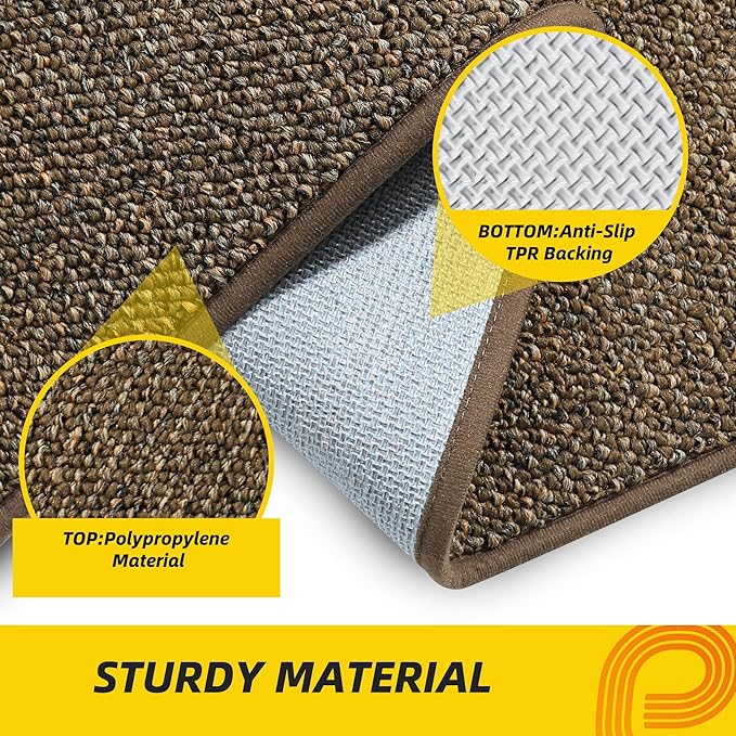 JSEI Dirt Trapper Door Mat 24"x60" Non-Slip Washable Entrance Mat, Dog Doormats, Absorbent & Fade-Resistant Floor Mats, Low Profile Welcome Mats for Entryway, Front Door, and Inside Entrance, Brown