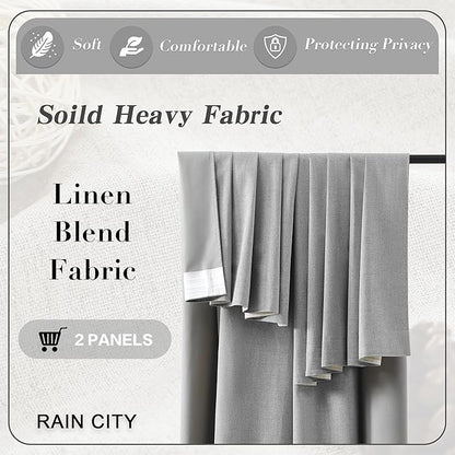 RAIN CITY Grey Blackout Curtains&Drapes 126 Inch Long, Back Tab Pinch Pleated Look Draperies with Hooks Thermal Curtains for High Living Room Sliding Door 50 Wide Set of 2
