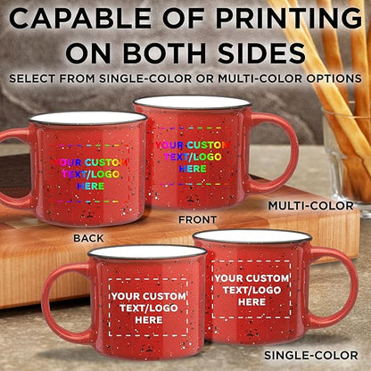 DISCOUNT PROMOS Custom Ceramic Campfire Coffee Mugs 13 oz. Set of 10, Personalized Bulk Pack - Perfect for Tea, Espresso, Cappuccino, Hot Cocoa - Red
